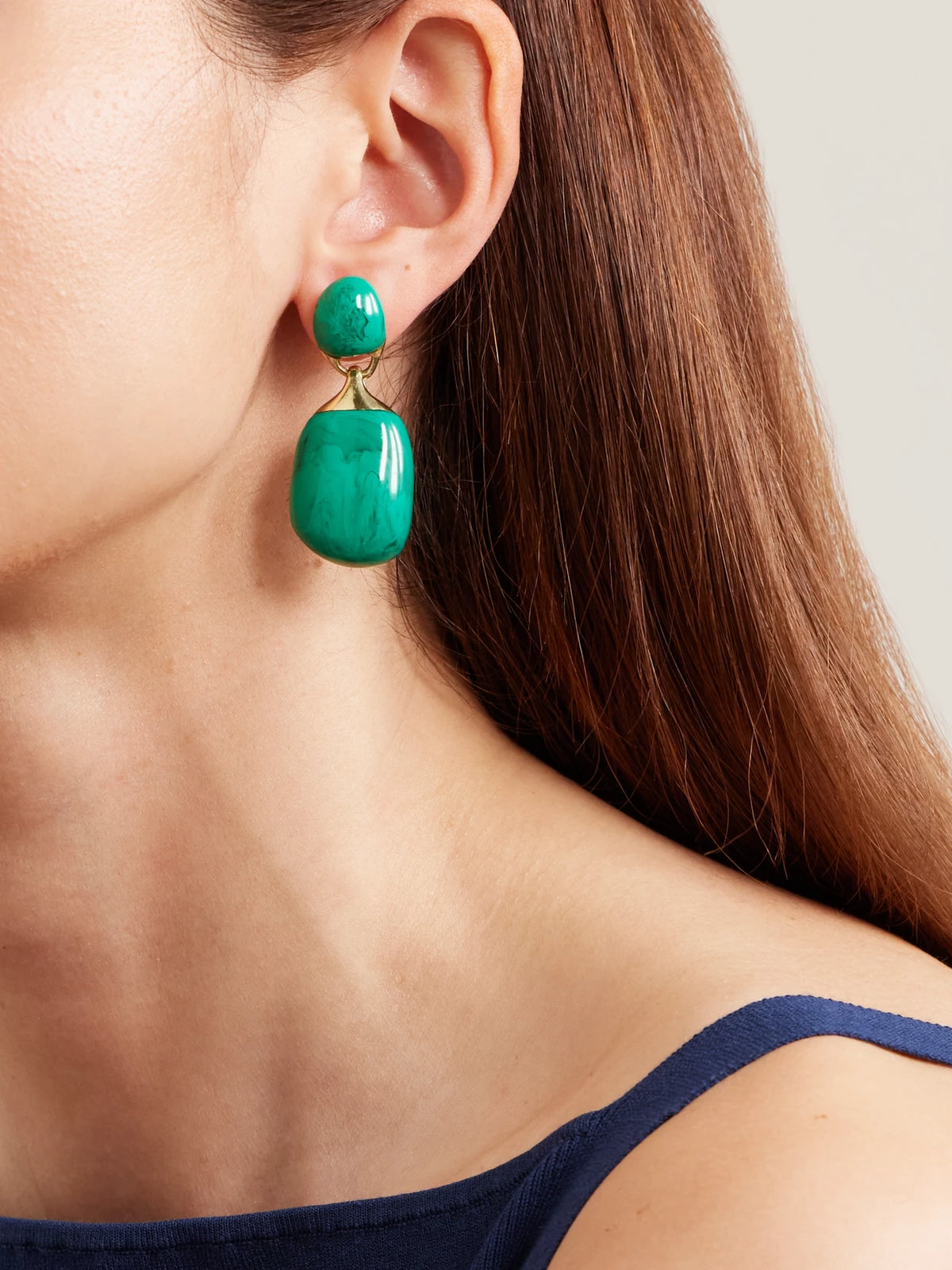 Image of Earrings. Product name - River Rock Small Gold-plated And Resin Earrings in Turquoise colour by brand - Dinosaur Designs