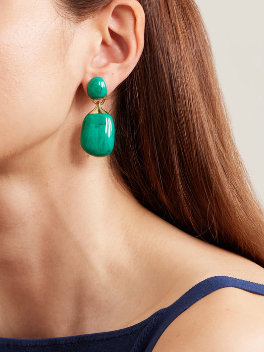Image of Earrings. Product name - River Rock Small Gold-plated And Resin Earrings in Turquoise colour by brand - Dinosaur Designs