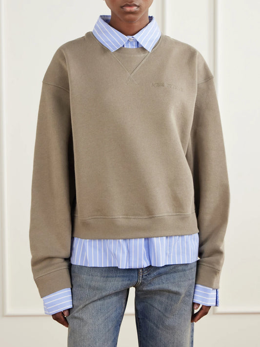 Acne Studios Layered Striped Poplin-trimmed Cotton-fleece Sweatshirt