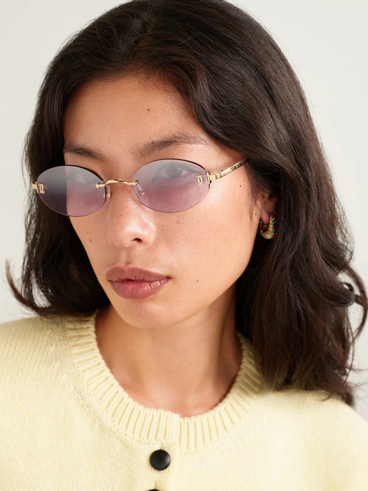 Image of Sunglasses. Product name - Double C Rimless Oval-frame Gold-tone Sunglasses in Multi colour by brand - Cartier Eyewear