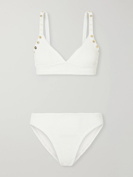 Image of Swimwear. Product name - Tessa Original Crinkle Bikini Set in White colour by brand - Hunza G
