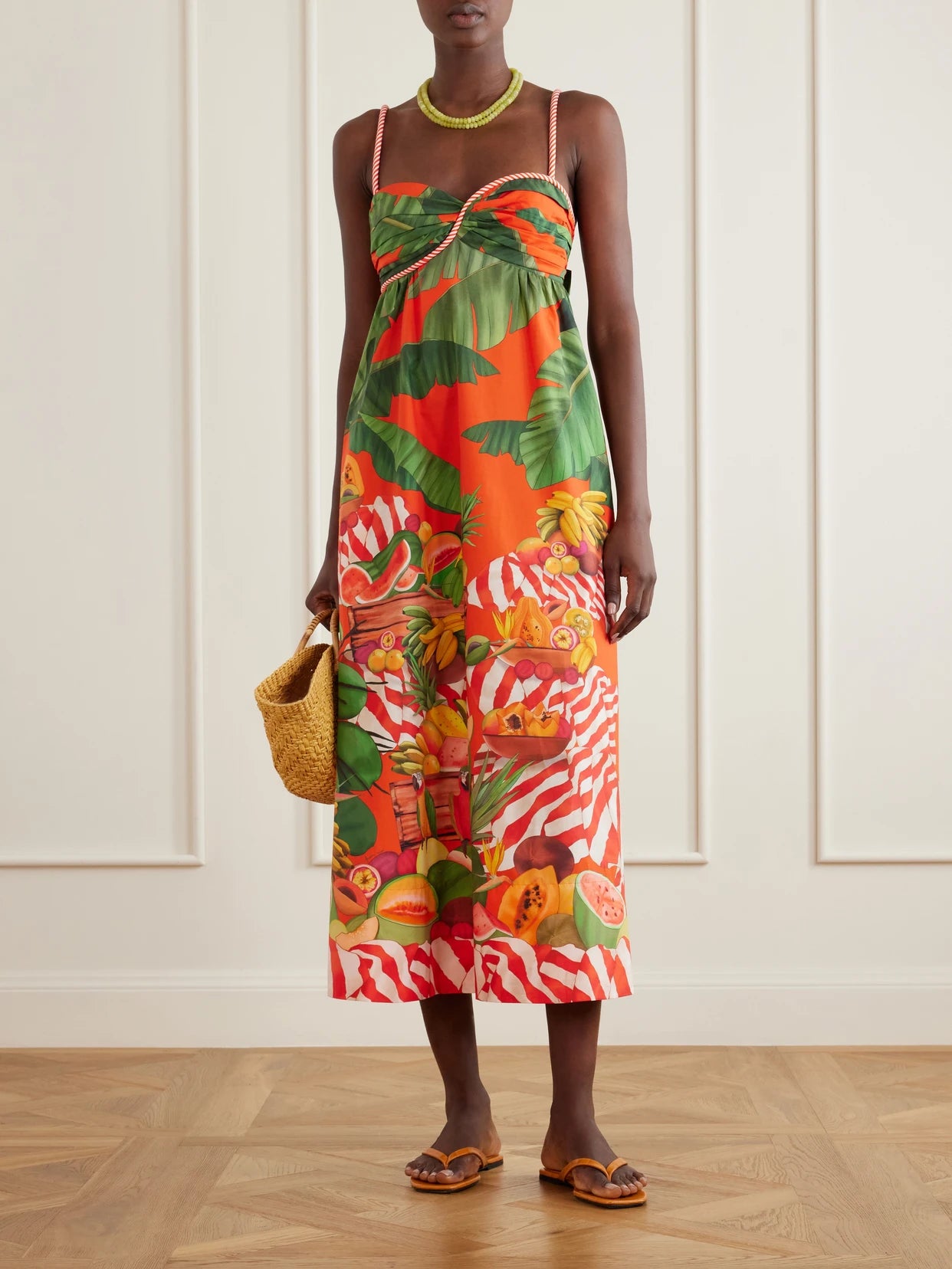Image of Dresses. Product name - Fruit Trolley Printed Cotton Midi Dress in Red colour by brand - Farm Rio