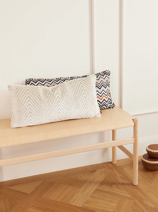 Image of Chair & Sofa Cushions. Product name - Ziggy Striped Velvet Cushion in Off-white colour by brand - MISSONI HOME