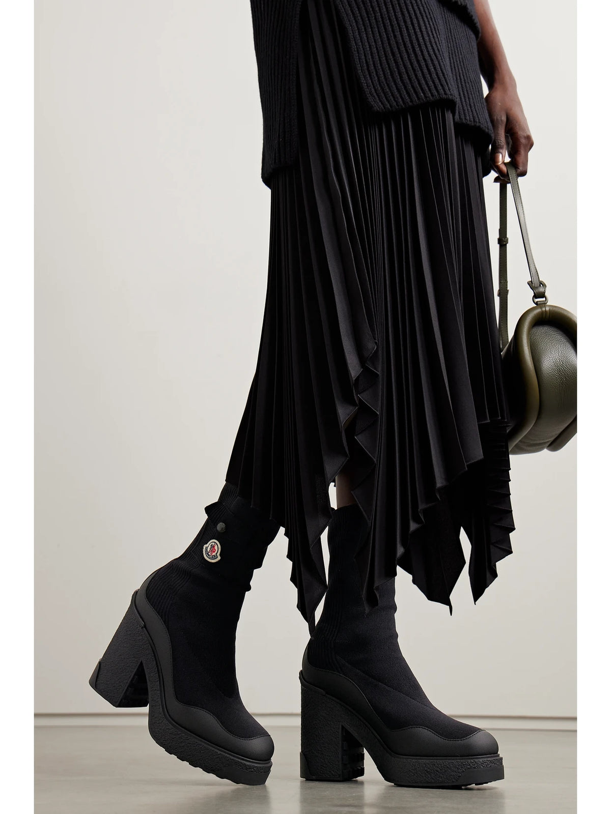 Splora Leather And Rubber-trimmed Ribbed Stretch-knit Ankle Boots