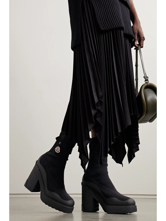 Splora Leather And Rubber-trimmed Ribbed Stretch-knit Ankle Boots