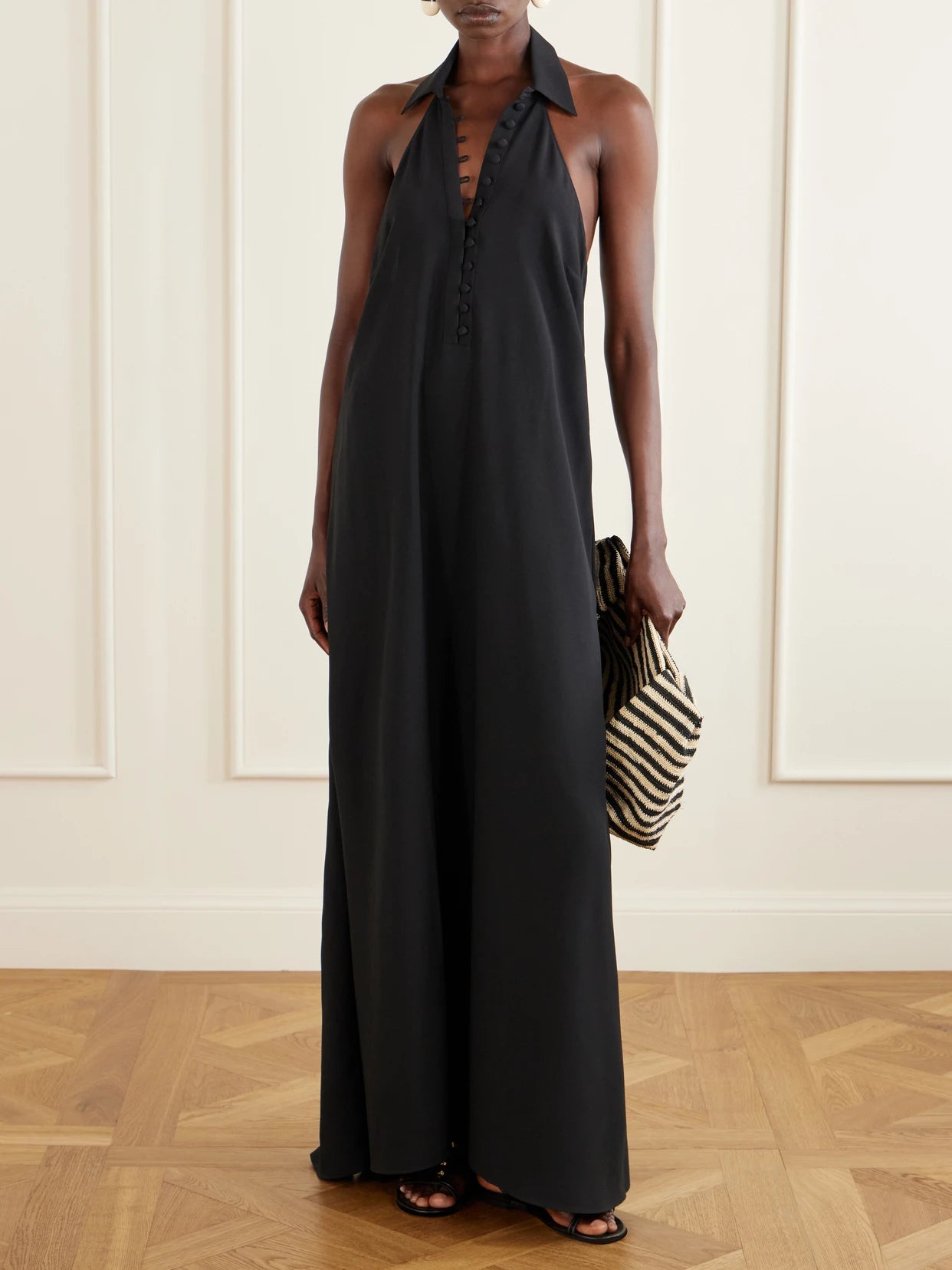 Image of Dresses. Product name - Barbara Open-back Crepe Gown in Black colour by brand - Taller Marmo