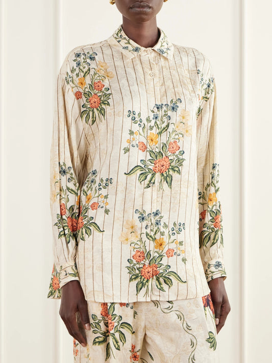Agua by Agua Bendita Cecilia Striped Floral-print Jacquard Shirt