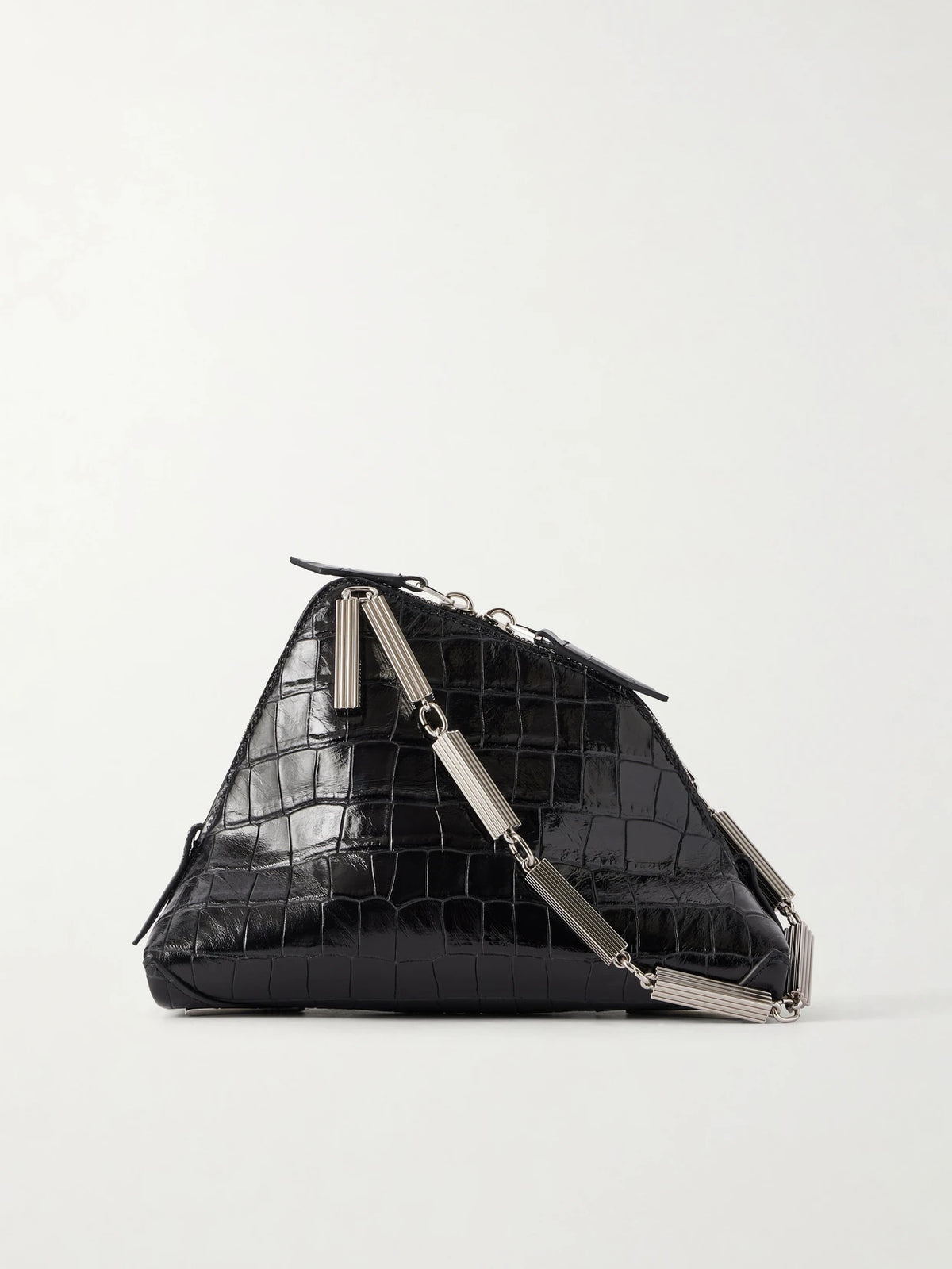 La Scala Asymmetric Croc-effect Leather Clutch