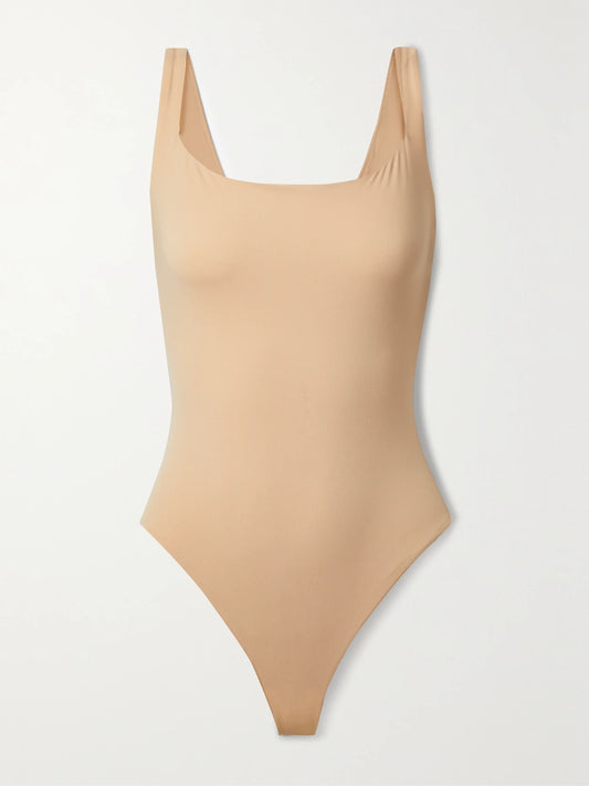 Image of Lingerie. Product name - Fits Everybody Square Neck Bodysuit - Clay in Neutral colour by brand - SKIMS