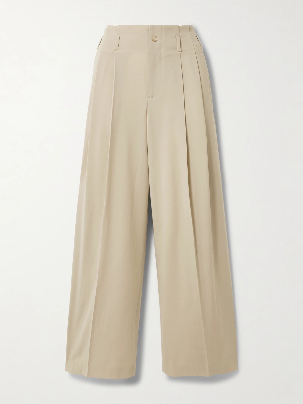 Image of a model wearing Pants. Product name - Percie Pleated Wool-blend Wide-leg Pants in Beige colour by brand - KALLMEYER