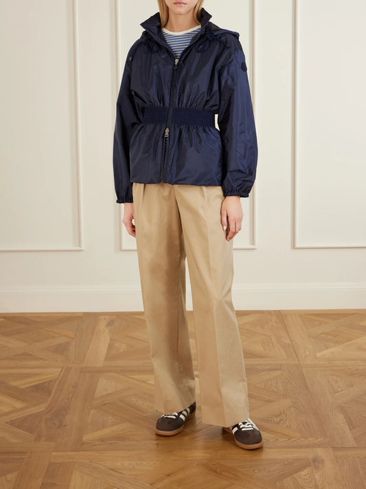 Image of Coats & Jackets. Product name - Liriope Hooded Gathered Shell Jacket in Navy colour by brand - Moncler