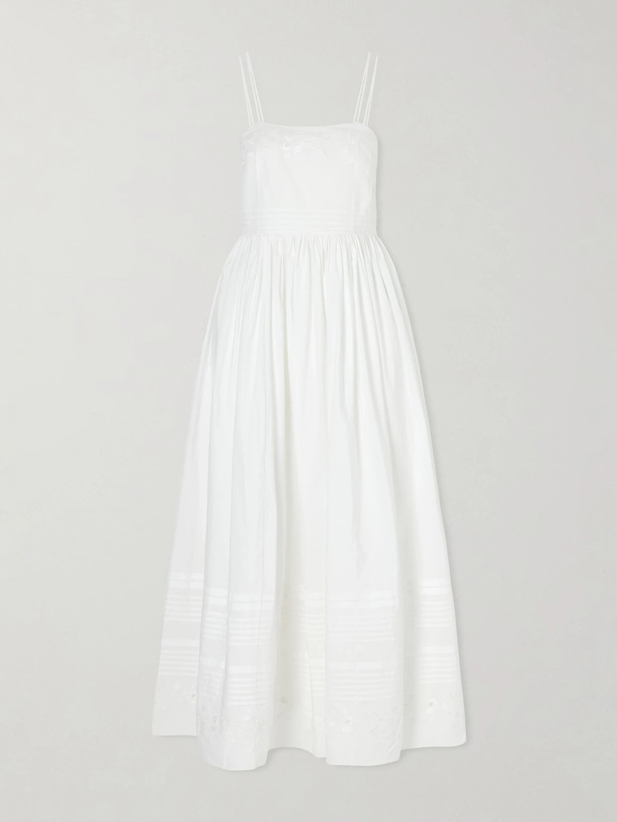 Chamomile Pintucked Embroidered Cotton-poplin Midi Dress