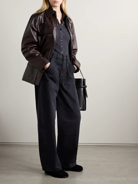 Image of Jeans. Product name - Ayla Cargo High-rise Wide-leg Jeans in Black colour by brand - Citizens of Humanity