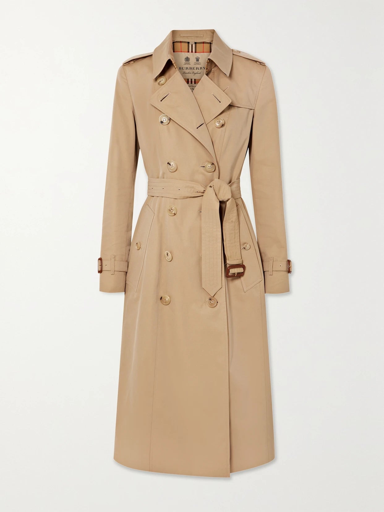 Image of Coats & Jackets. Product name - Chelsea Long Organic Cotton-gabardine Trench Coat in Neutral colour by brand - Burberry