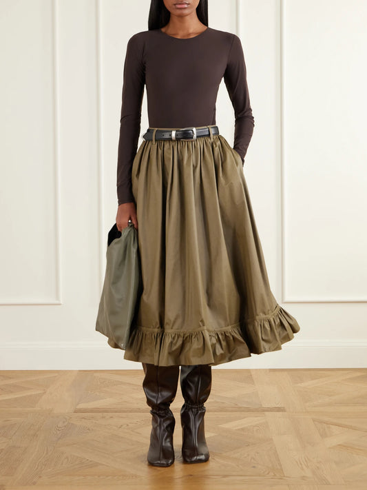 Image of Boots. Product name - Gathered Leather Knee Boots in Chocolate colour by brand - MM6 Maison Margiela