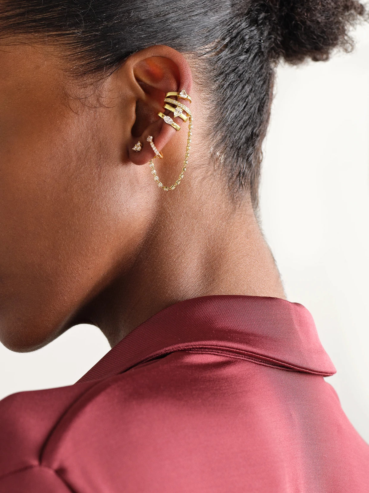 Image of Earrings. Product name - Set Of Three 18-karat Gold Diamond Ear Cuffs in Multi colour by brand - Anita Ko