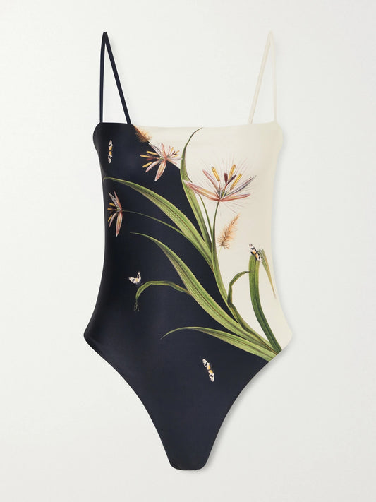 Image of Swimwear. Product name - Durazno Azucar Printed One-piece in Black colour by brand - Agua by Agua Bendita