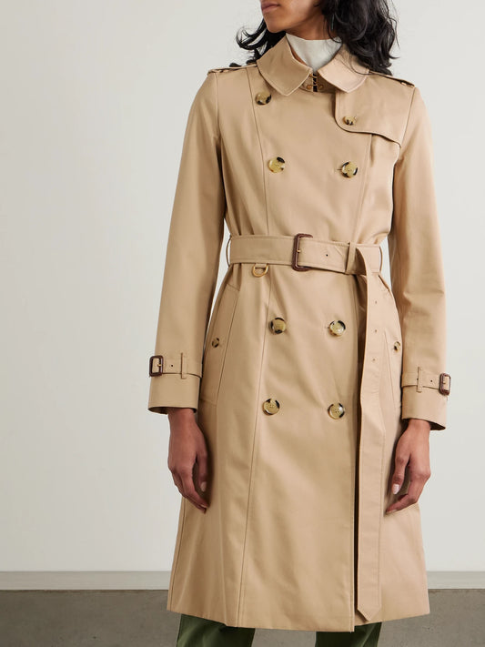 Image of Coats & Jackets. Product name - Chelsea Long Organic Cotton-gabardine Trench Coat in Neutral colour by brand - Burberry