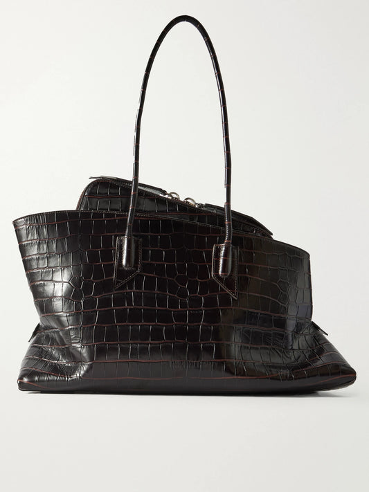 La Passeggiata Medium Asymmetric Croc-effect Leather Tote