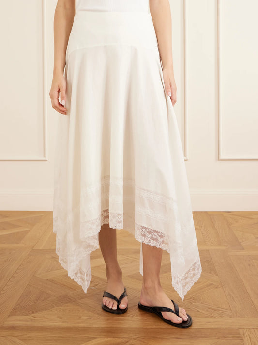 Ainsley Asymmetric Lace-trimmed Cotton-voile Maxi Skirt
