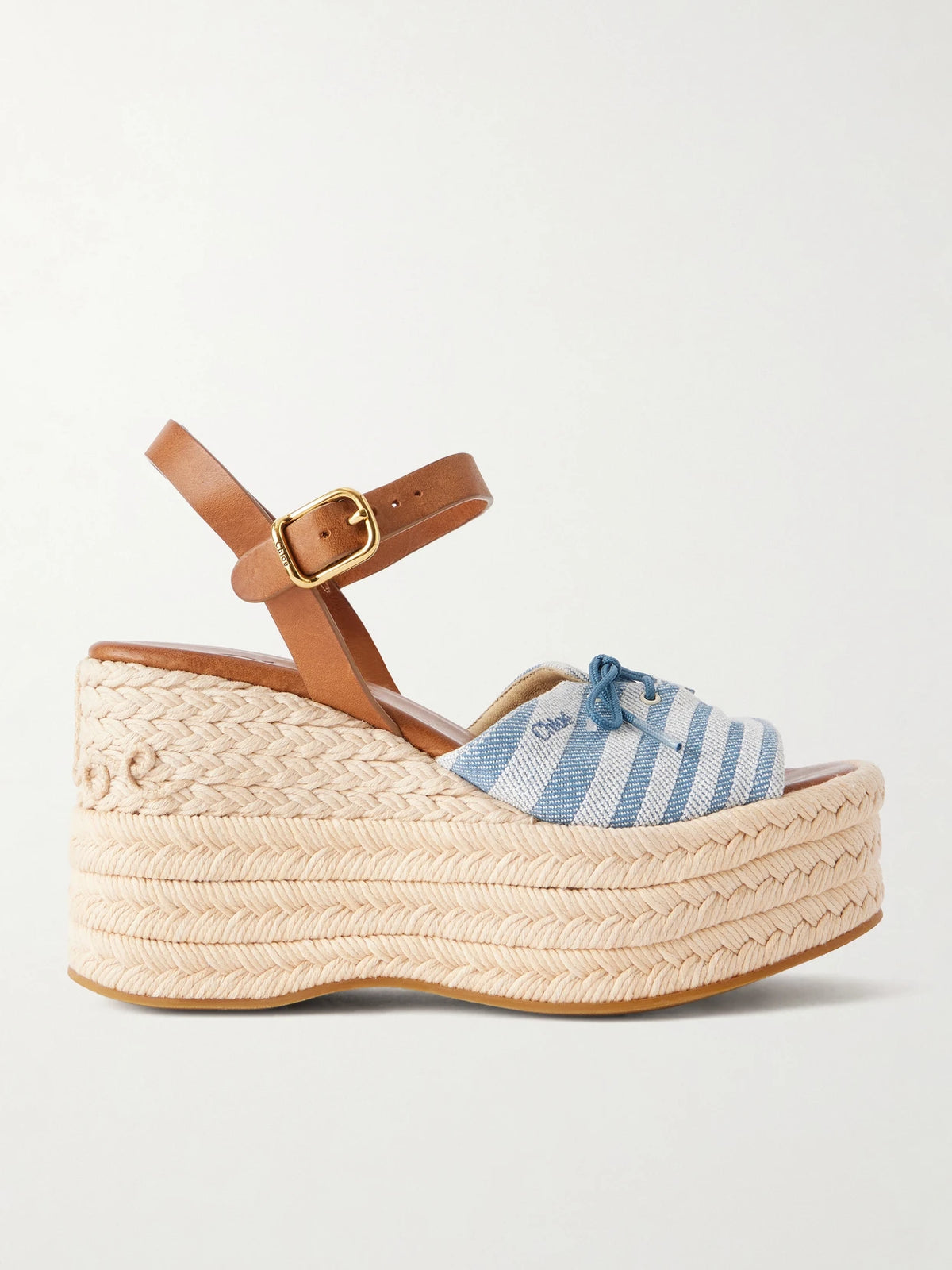 Leather-trimmed Striped Canvas Platform Sandals