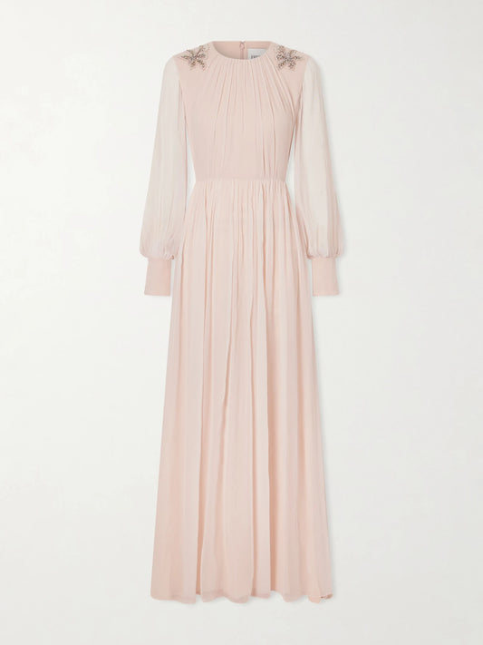 Image of Dresses. Product name - Crystal-embellished Crêpon Gown in Pink colour by brand - Erdem