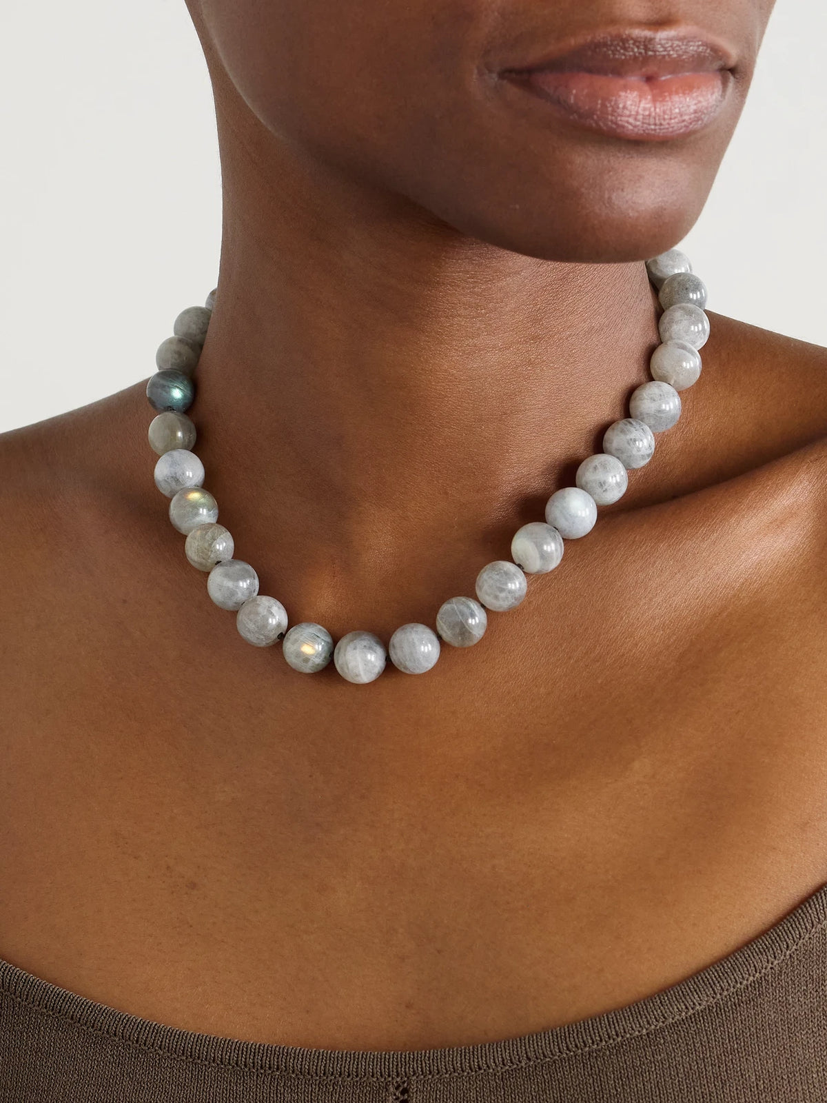 Image of Necklaces. Product name - Gold Labradorite Necklace in Gray colour by brand - JIA JIA