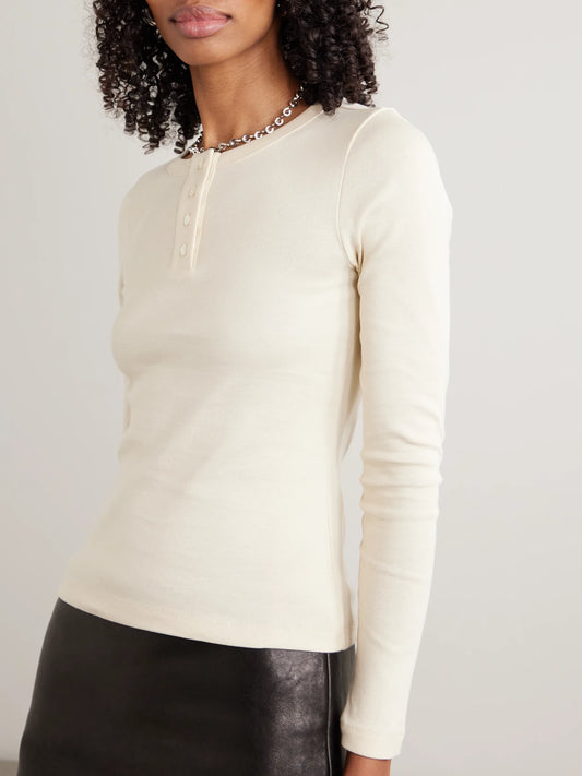 Jess Ribbed Organic Cotton-jersey Henley Top