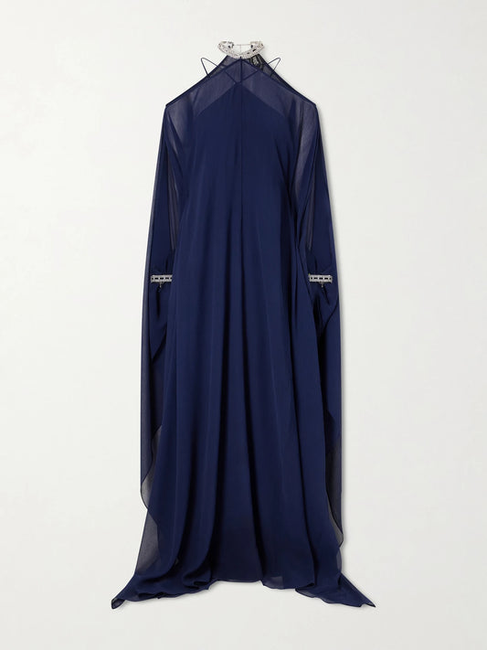 Image of Dresses. Product name - Sza Sza Silk-chiffon Gown in Navy colour by brand - Taller Marmo