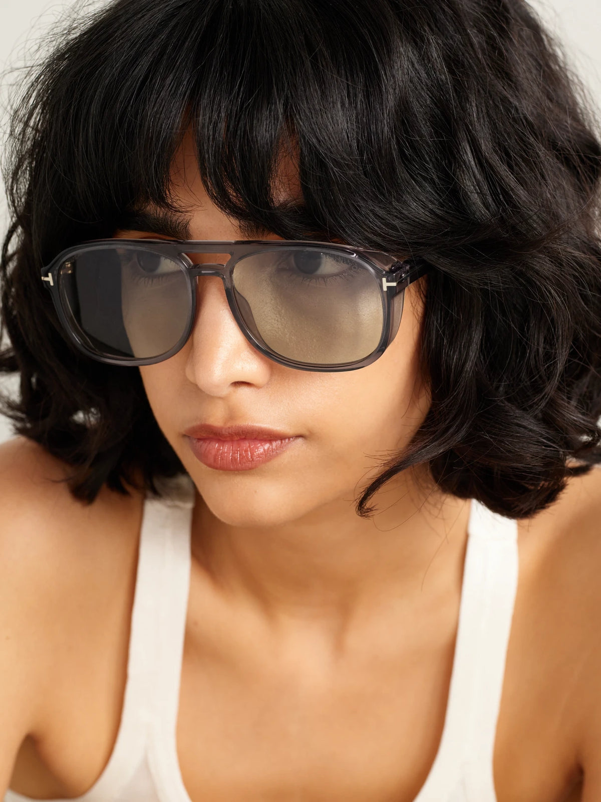Image of Sunglasses. Product name - Rosco Aviator-style Acetate Sunglasses in Gray colour by brand - TOM FORD