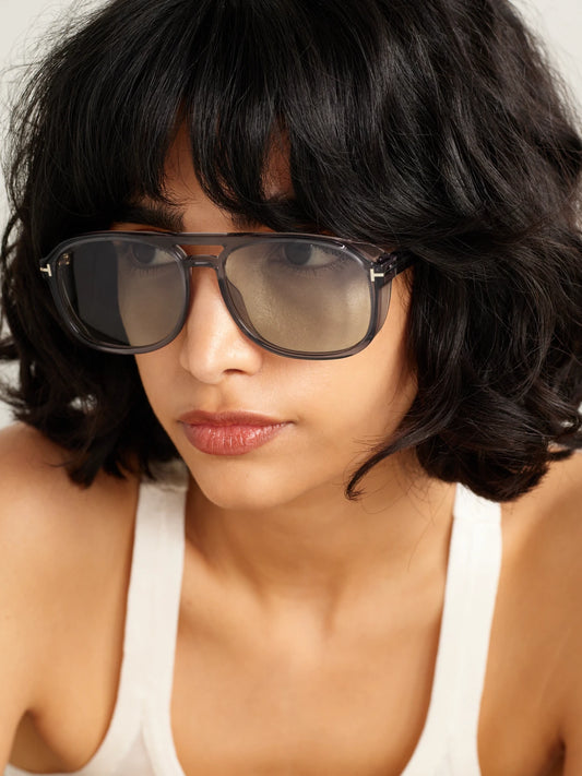 Image of Sunglasses. Product name - Rosco Aviator-style Acetate Sunglasses in Gray colour by brand - TOM FORD