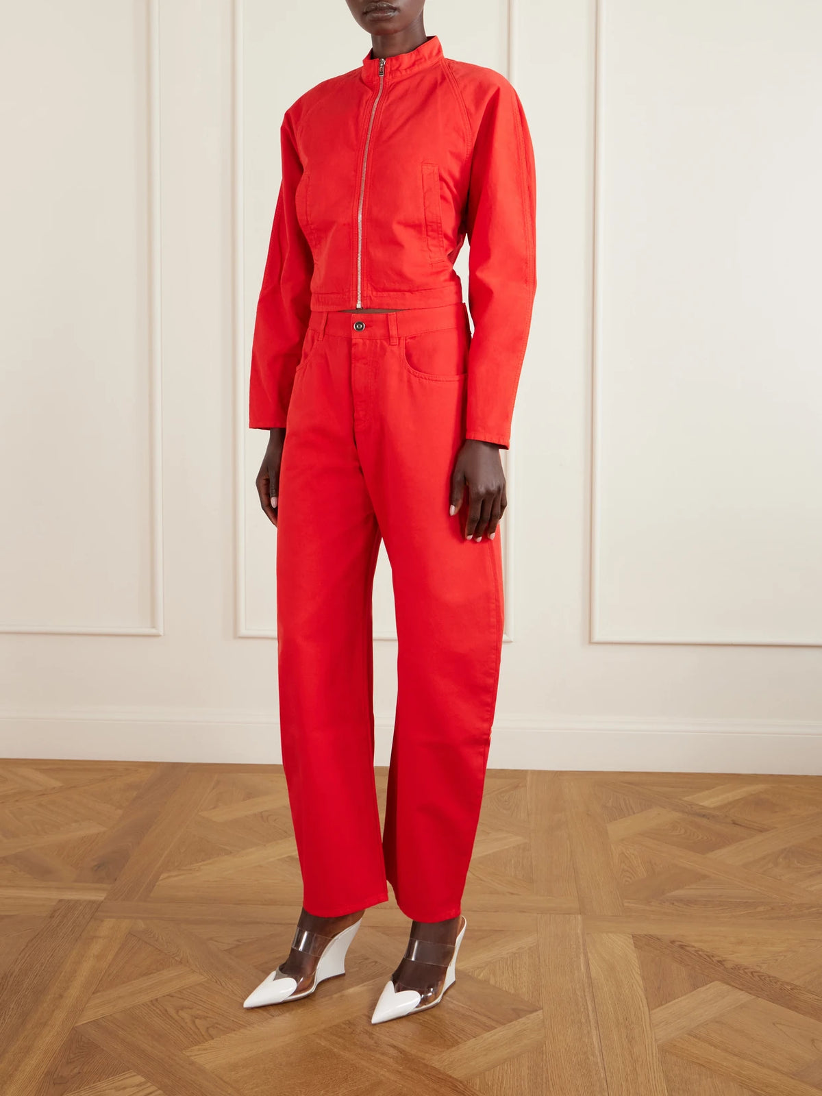 Image of Coats & Jackets. Product name - Denim Cotton Jacket in Red colour by brand - Alaïa