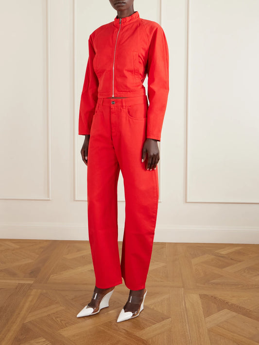 Image of Coats & Jackets. Product name - Denim Cotton Jacket in Red colour by brand - Alaïa