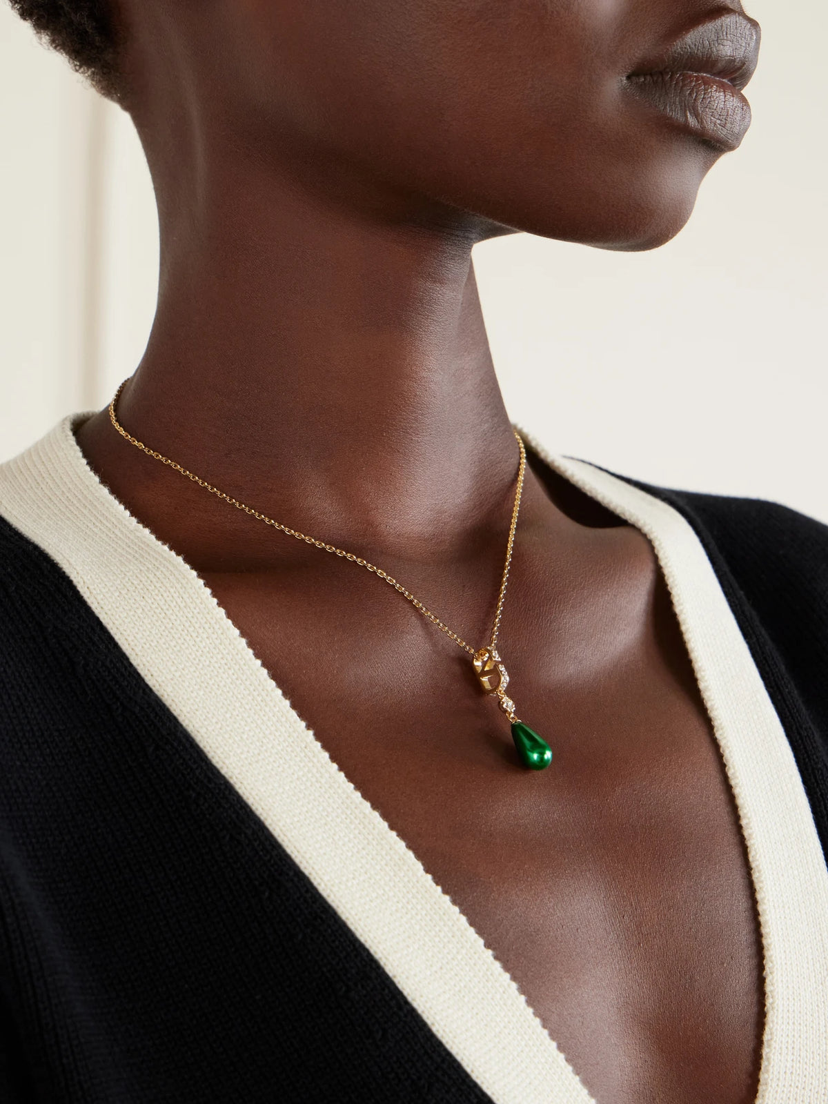 Image of Necklaces. Product name - Vlogo Gold-tone, Stone And Crystals Necklace in Multi colour by brand - Valentino Garavani