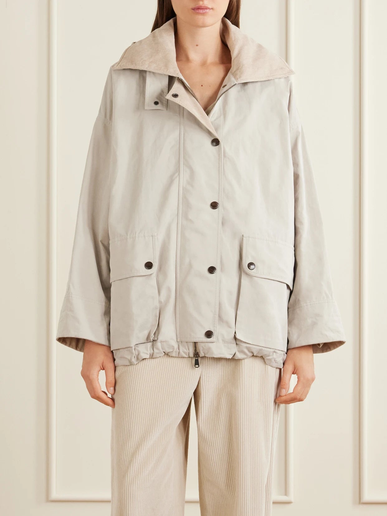 Corduroy-trimmed Cotton And Linen-blend Coat