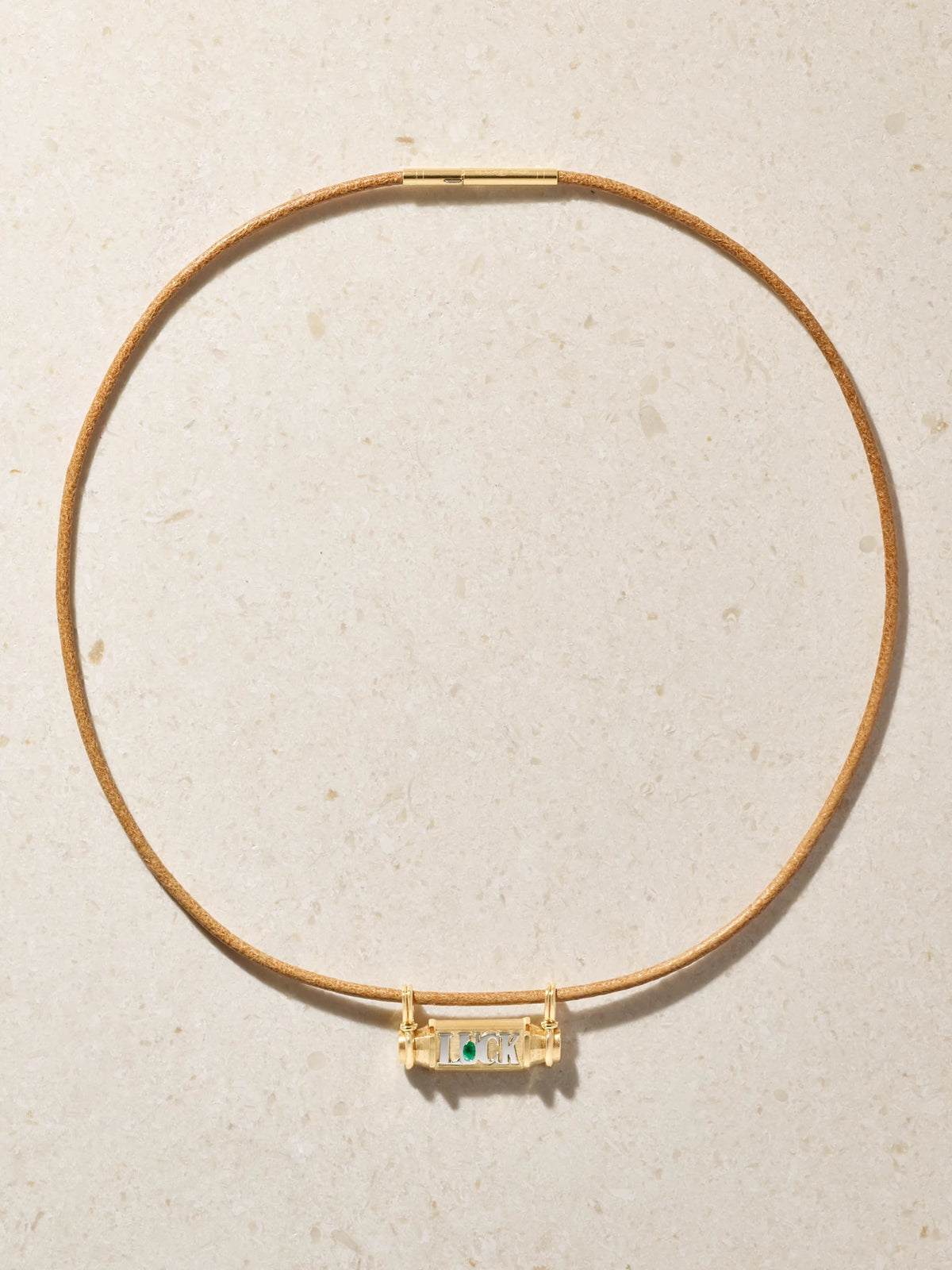 Marie Lichtenberg Luck 18-karat Yellow And White Gold, Emerald And Leather Necklace