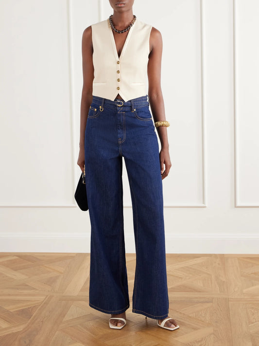 Image of Coats & Jackets. Product name - Valiant Satin-trimmed Wool-blend Vest in Cream colour by brand - Zimmermann