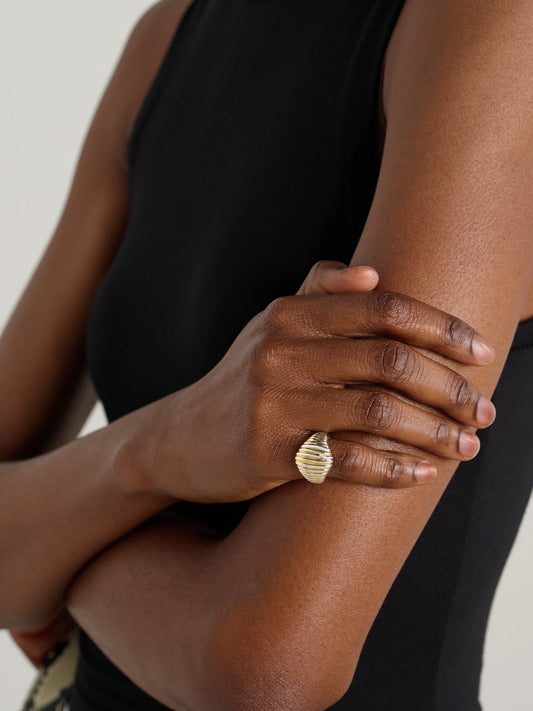 Image of Rings. Product name - Chevalière Berlingot 9-karat Yellow And White Gold Diamond Signet Ring in Multi colour by brand - Yvonne Léon