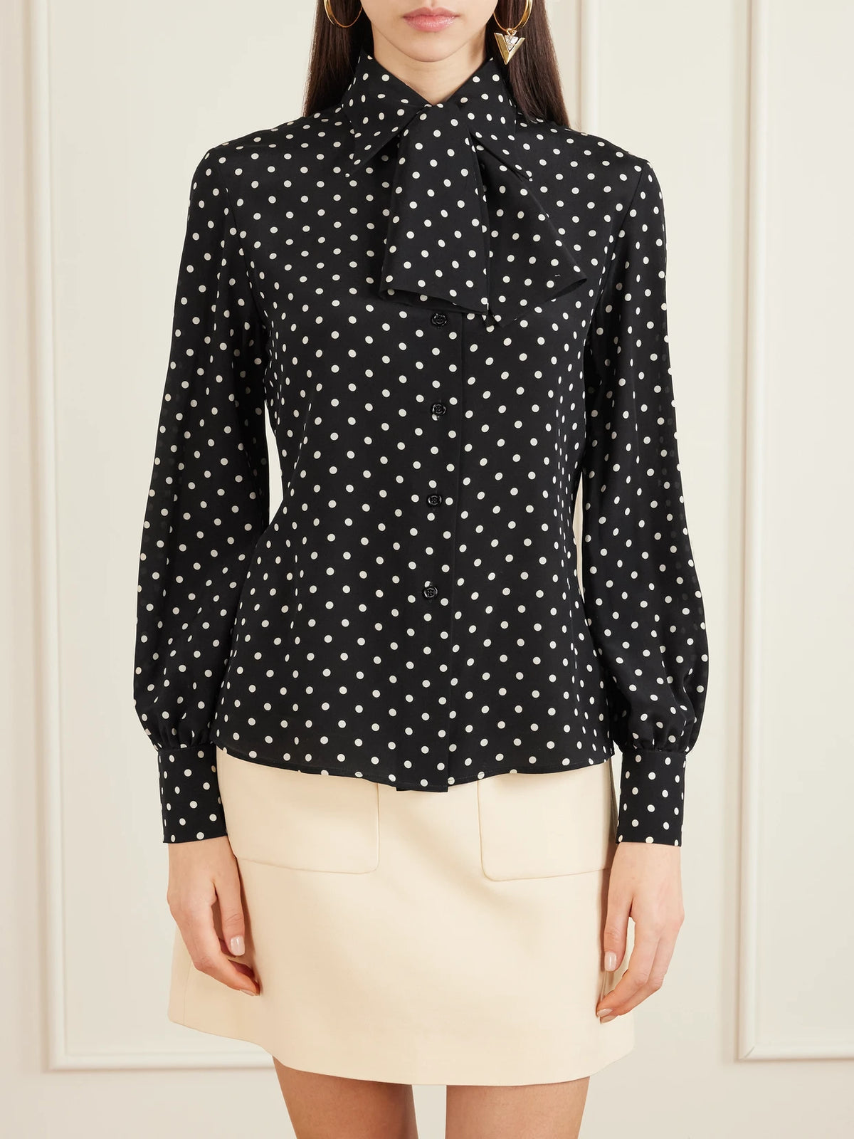 Tie-detailed Polka-dot Silk Crepe De Chine Shirt
