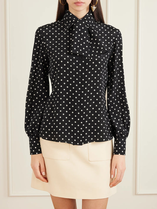 Tie-detailed Polka-dot Silk Crepe De Chine Shirt