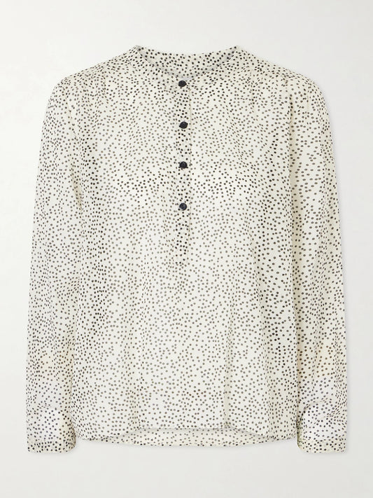 Image of a model wearing Tops. Product name - Maria Polka-dot Organic Cotton-voile Blouse in Ecru colour by brand - MARANT ÉTOILE