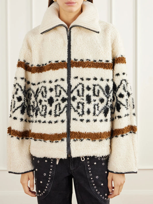 MARANT ÉTOILE Lijka Intarsia-knit Rib-trimmed Fleece Jacket
