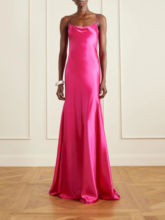 Image of Dresses. Product name - Silk-satin Gown in Fuchsia colour by brand - Alaïa