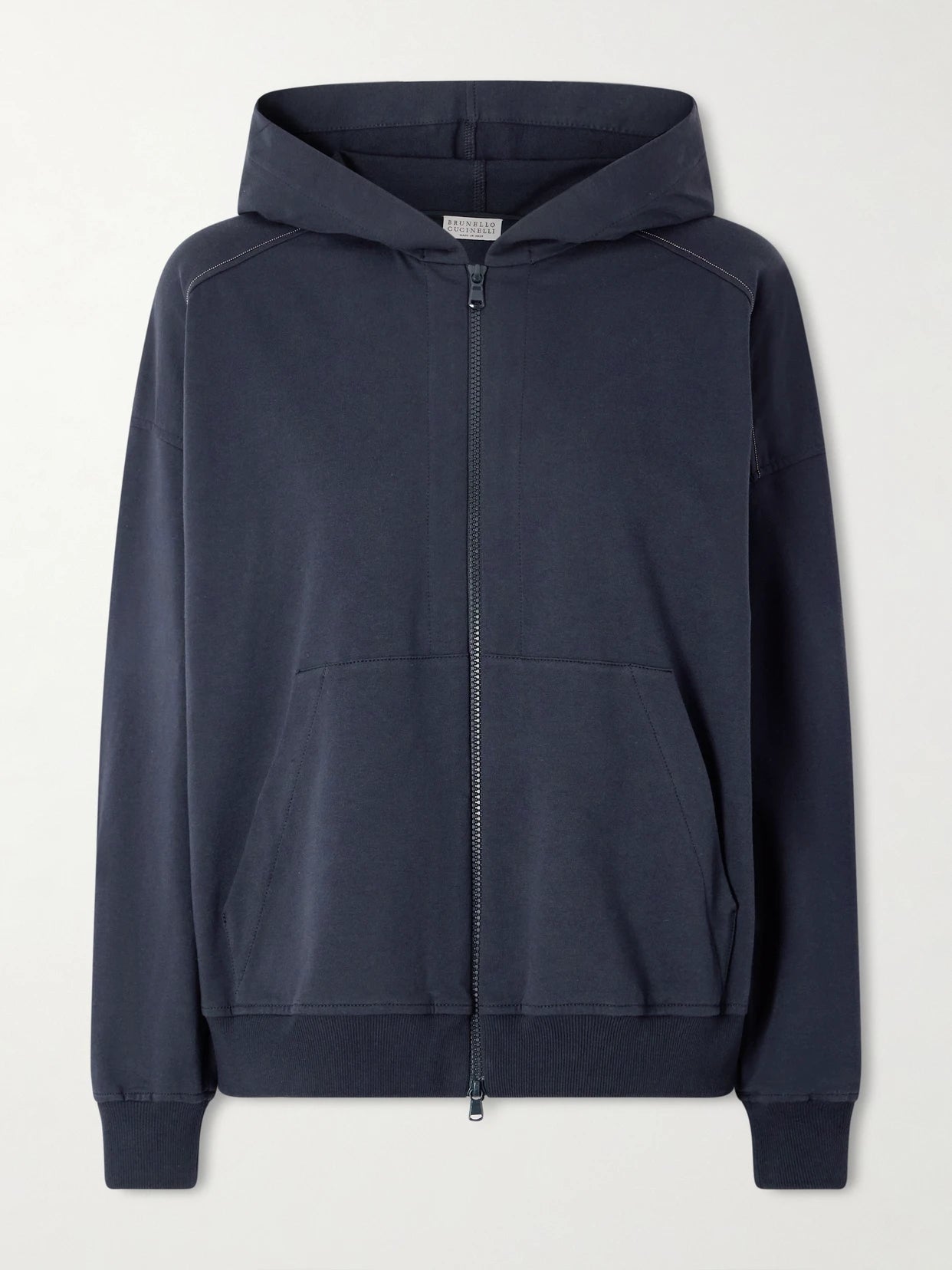 Image of Sleepwear & Loungewear. Product name - Cotton-blend Jersey Hoodie in Navy colour by brand - Brunello Cucinelli