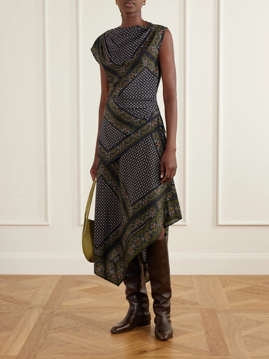 Image of a model wearing Skirts. Product name - Hartley Paisley-print Silk-blend Maxi Skirt in Multi colour by brand - Veronica Beard