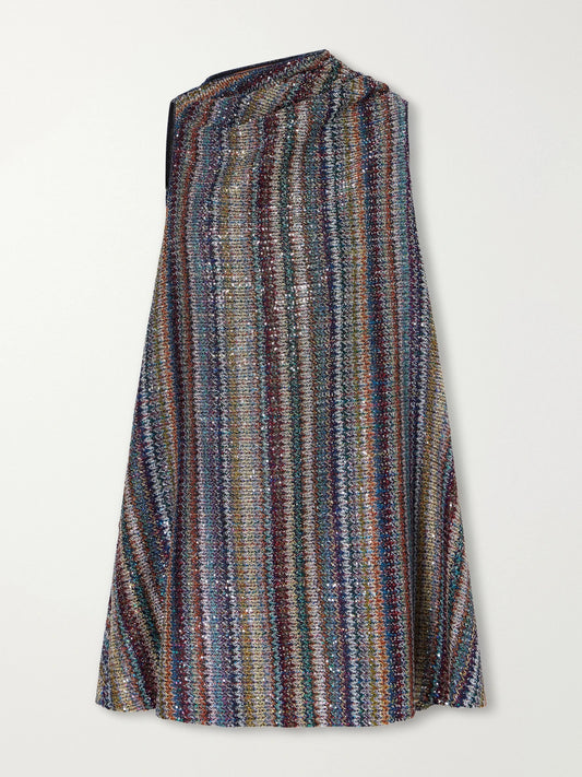 Missoni Sequin-embellished Striped Metallic Crochet-knit Mini Dress