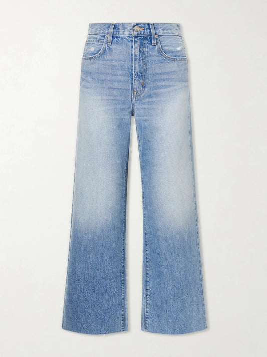 Image of Jeans. Product name - Grace Cropped High-rise Wide-leg Jeans in Mid denim colour by brand - SLVRLAKE