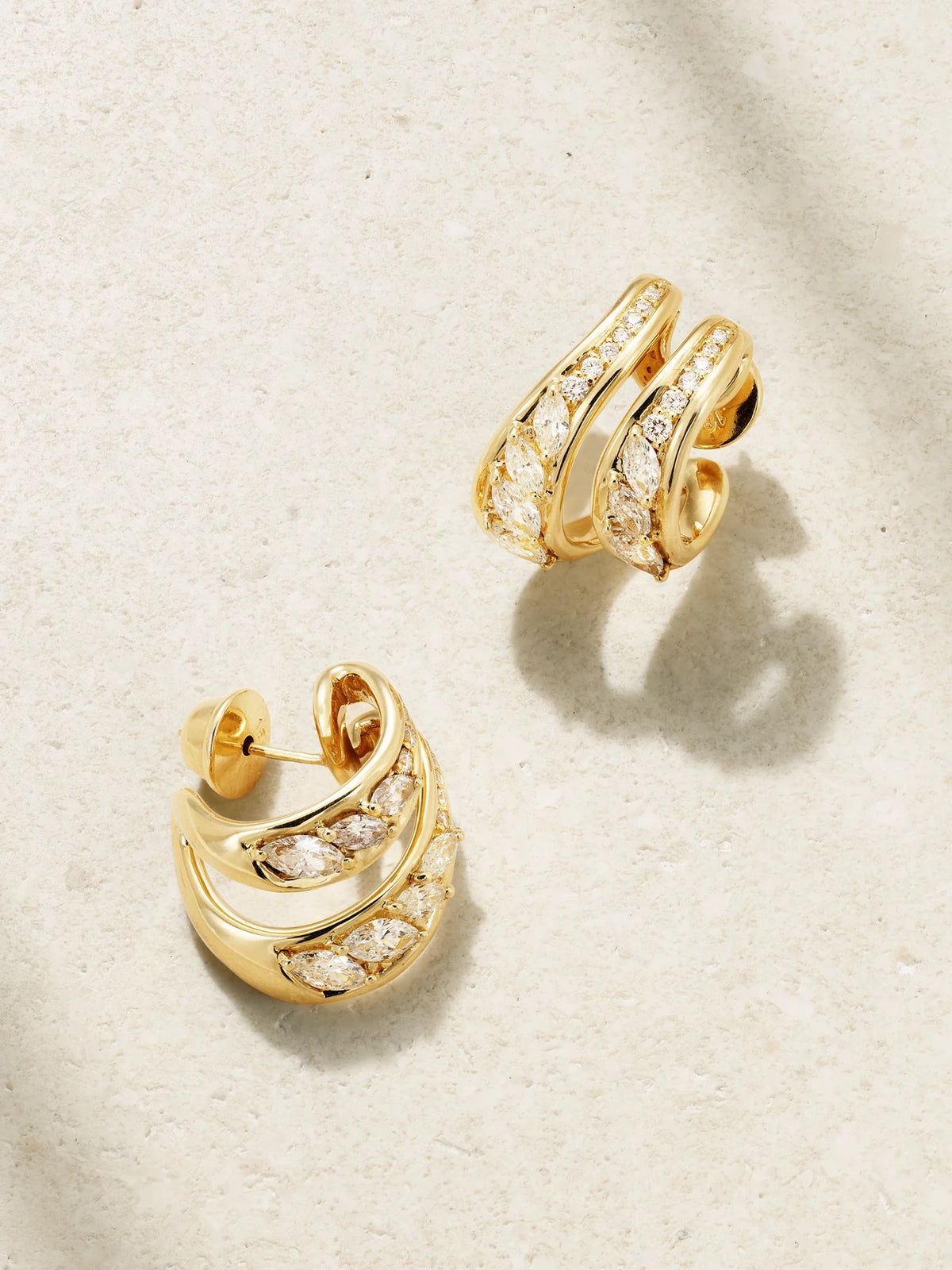 Stream Double 18-karat Gold Diamond Hoop Earrings