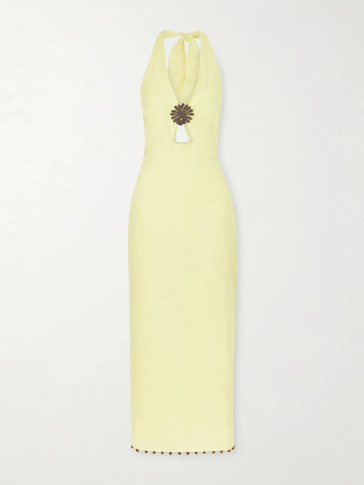 Image of Dresses. Product name - Orly Embellished Cutout Linen Maxi Dress in Yellow colour by brand - Cala de la Cruz