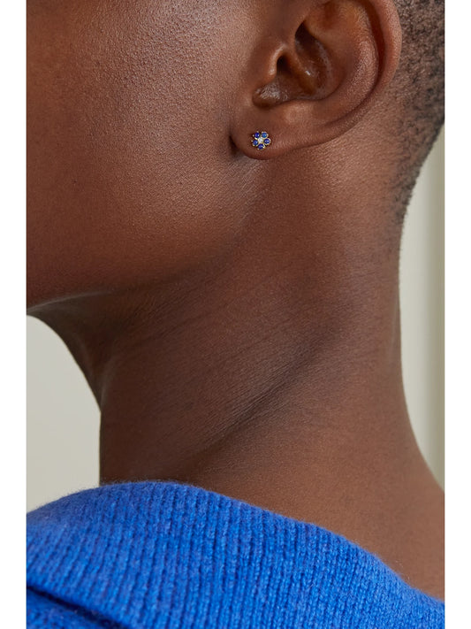 Image of Earrings. Product name - 18-karat Gold, Lapis Lazuli And Diamond Earrings in Multi colour by brand - Jennifer Meyer